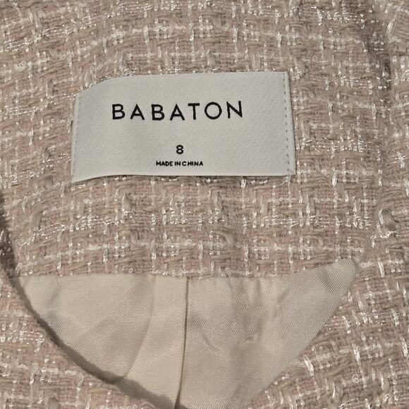 Babaton Size 8 Neutral Beige Little Tweed Cropped Button-Up 3/4 Sleeve Jacket - Picture 9 of 11